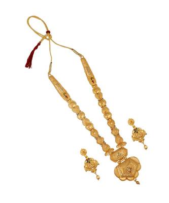 Jewellery Gold Plated  Traditional Designer Wedding Wear Long Necklace Jewellery Set with Earrings for Women 2
