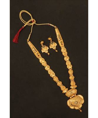 Jewellery Gold Plated  Traditional Designer Wedding Wear Long Necklace Jewellery Set with Earrings for Women 4