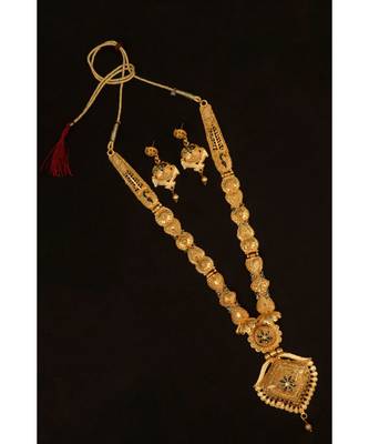 Jewellery Gold Plated  Traditional Designer Wedding Wear Long Necklace Jewellery Set with Earrings for Women 4