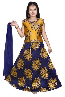  Plain Art Silk Stitched Kids Lehenga Choli 1