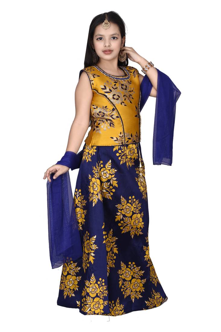  Plain Art Silk Stitched Kids Lehenga Choli