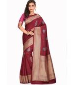 purple woven Art Silk Saree with Ethnic Motifs
