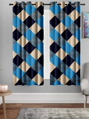 A Blue Printed  Polyester Window Curtain 1