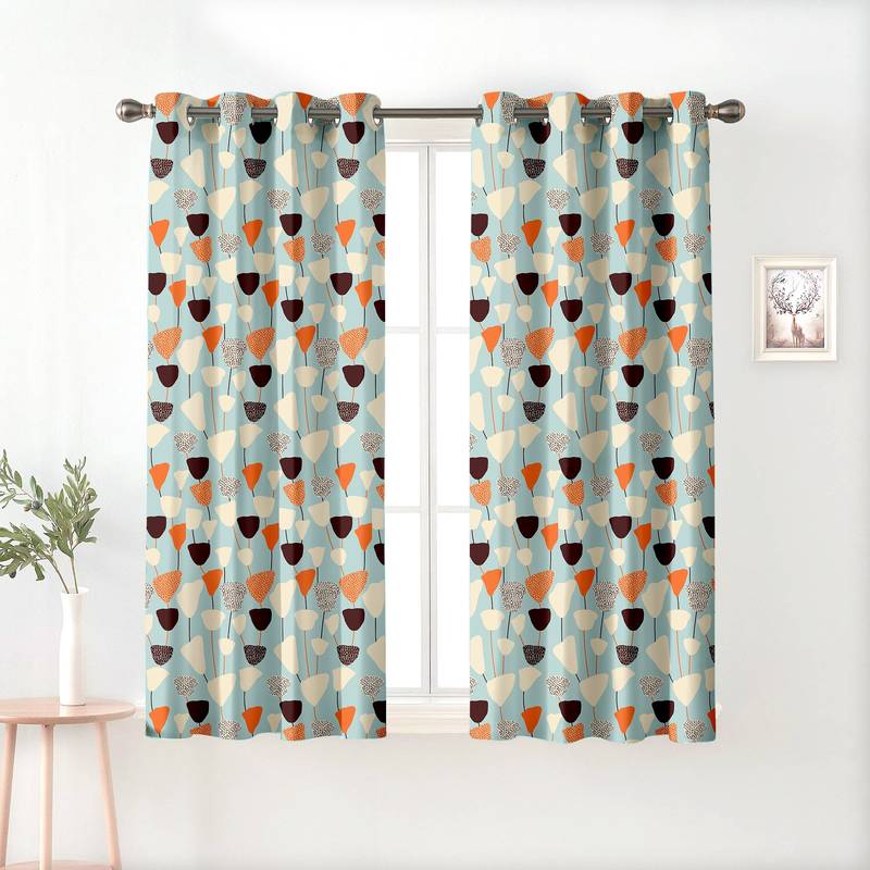 A Sky Blue Printed  Polyester Window Curtain