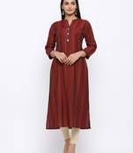 Women's  Maroon Modal Chanderi Gold Print Straight Kurta