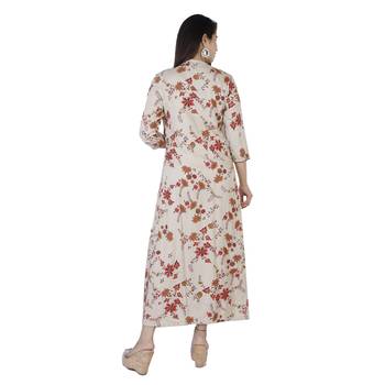 Women's  Maroon & Cream Rayon Floral Print & Embroidery A-Line Kurta With Jacket 4