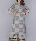 Women's  Steel Grey Modal Chanderi Gold Print Straight Kurta & Pant Set