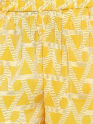 Women's  Lemon Modal Chanderi Gold Print Straight Kurta & Pant Set 3