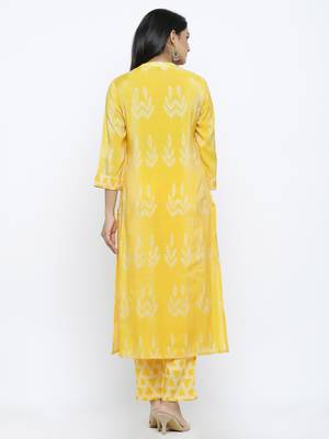 Women's  Lemon Modal Chanderi Gold Print Straight Kurta & Pant Set 4