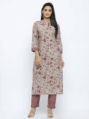 Women's  Chiku Modal Chanderi Printed Straight Kurta & Pant Set 1
