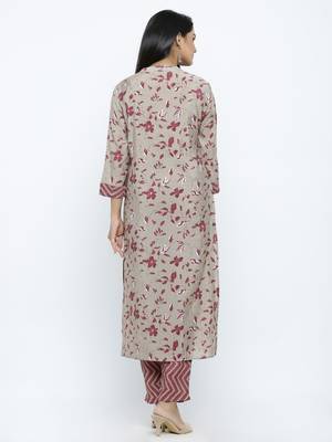 Women's  Chiku Modal Chanderi Printed Straight Kurta & Pant Set 4