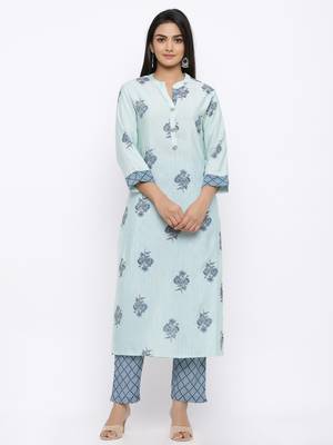 Women's  Rama Modal Chanderi Gold Print Straight Kurta & Pant Set 1