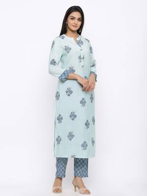 Women's  Rama Modal Chanderi Gold Print Straight Kurta & Pant Set 2