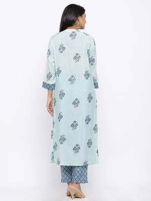 Women's  Rama Modal Chanderi Gold Print Straight Kurta & Pant Set 3