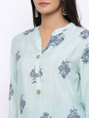 Women's  Rama Modal Chanderi Gold Print Straight Kurta & Pant Set 4