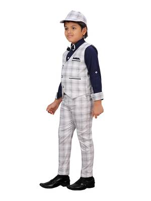 Blue woven blended cotton boys-suit 2