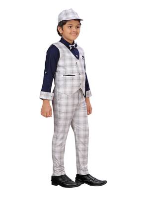 Blue woven blended cotton boys-suit 4