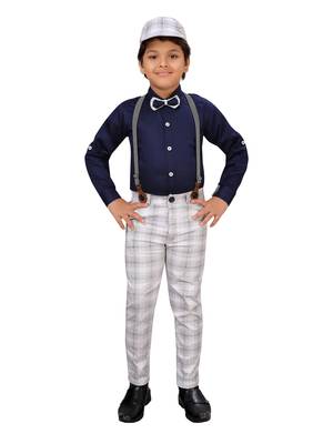 Blue woven blended cotton boys-suit 5