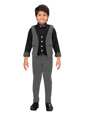 Black woven blended cotton boys-suit 1