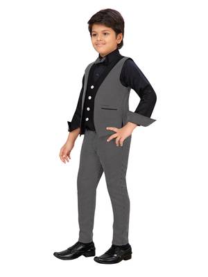 Black woven blended cotton boys-suit 2