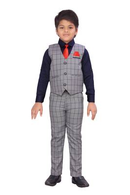 Blue woven blended cotton boys-suit 1