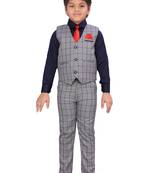 Blue woven blended cotton boys-suit