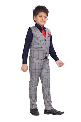 Blue woven blended cotton boys-suit 4