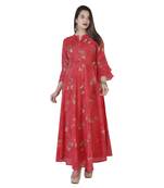 Women's  Carrot Modal Chanderi Gold Print Flared Gown