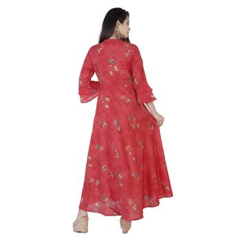 Women's  Carrot Modal Chanderi Gold Print Flared Gown 4