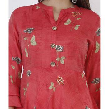 Women's  Carrot Modal Chanderi Gold Print Flared Gown 5