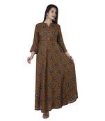 Women's  Mehandi Green Modal Chanderi Gold Print Flared Gown