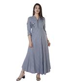 Women's  Grey Rayon Gold Print & Embroidery Flared Gown