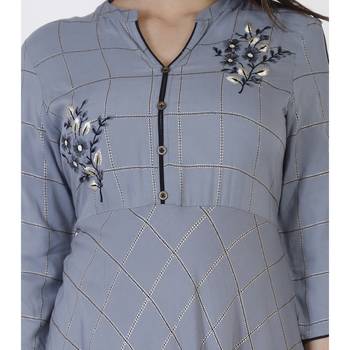 Women's  Grey Rayon Gold Print & Embroidery Flared Gown 5
