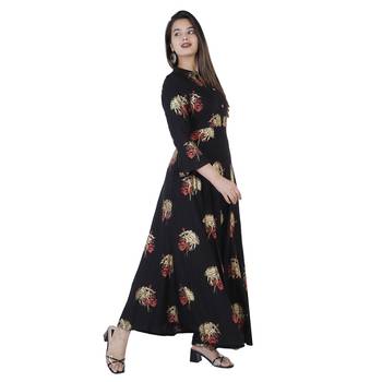 Women's  Black Rayon Gold Print Flared Gown 3