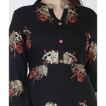Women's  Black Rayon Gold Print Flared Gown 5