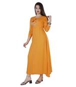 Women's  Orange Modal Chanderi Solid & Embroidery Flared Gown