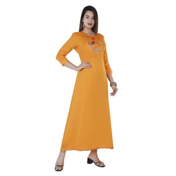 Women's  Orange Modal Chanderi Solid & Embroidery Flared Gown 2