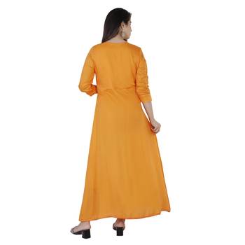 Women's  Orange Modal Chanderi Solid & Embroidery Flared Gown 3