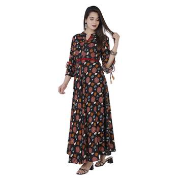 Women's  Black Rayon Printed Flared Gown 2