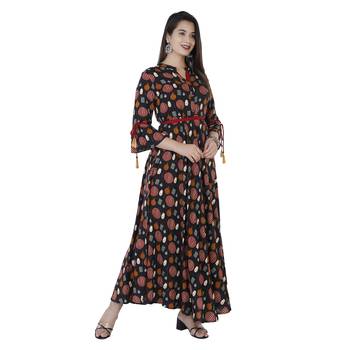Women's  Black Rayon Printed Flared Gown 3