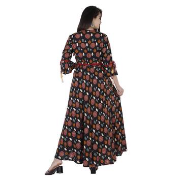 Women's  Black Rayon Printed Flared Gown 4