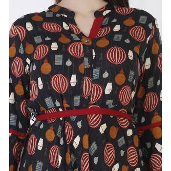 Women's  Black Rayon Printed Flared Gown 5