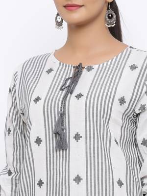 Women's White & Black Modal Chanderi Striped Print Flared Top 4
