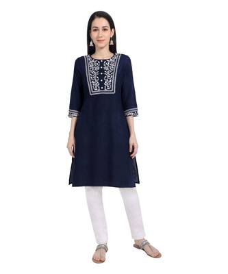 Women Navy Blue Handwork Cotton Readymade Kurti 1