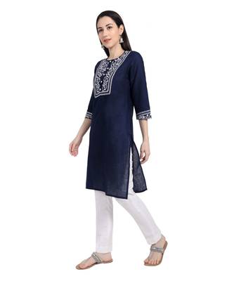 Women Navy Blue Handwork Cotton Readymade Kurti 2