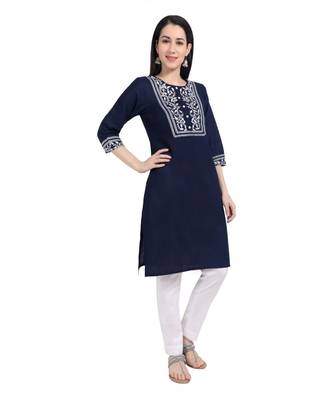 Women Navy Blue Handwork Cotton Readymade Kurti 3