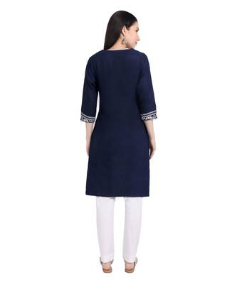 Women Navy Blue Handwork Cotton Readymade Kurti 4