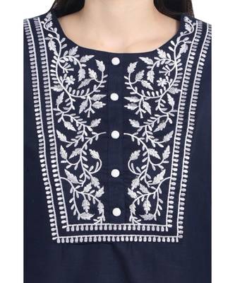 Women Navy Blue Handwork Cotton Readymade Kurti 5