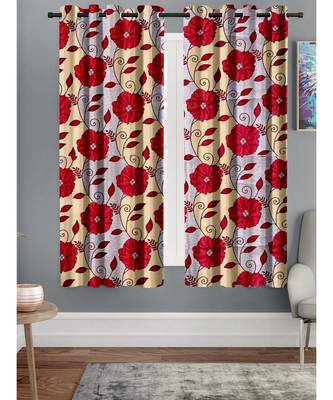 A Red Printed  Polyester Window Curtain 1