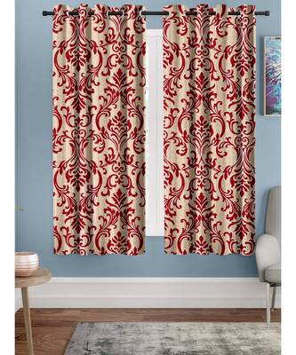A Red Printed  Polyester Window Curtain 1